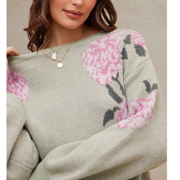 Cozy Floral Print Round Neck Loose Fit Sweater Top - Picture 2 of 11